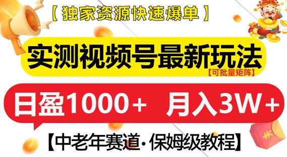 实测视频号最新玩法，中老年赛道，独家资源，月入过W+【揭秘】-佳佳云创网