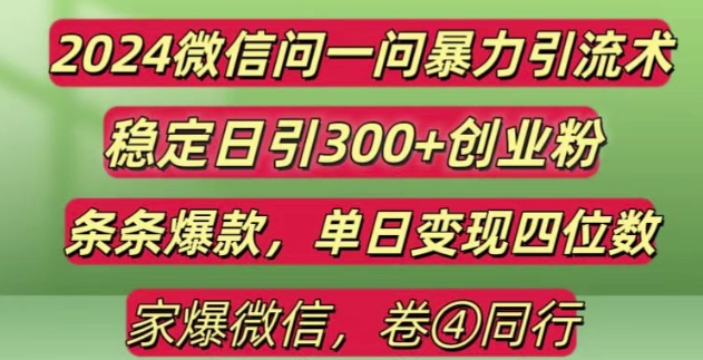2024最新微信问一问暴力引流300+创业粉,条条爆款单日变现四位数【揭秘】-佳佳云创网