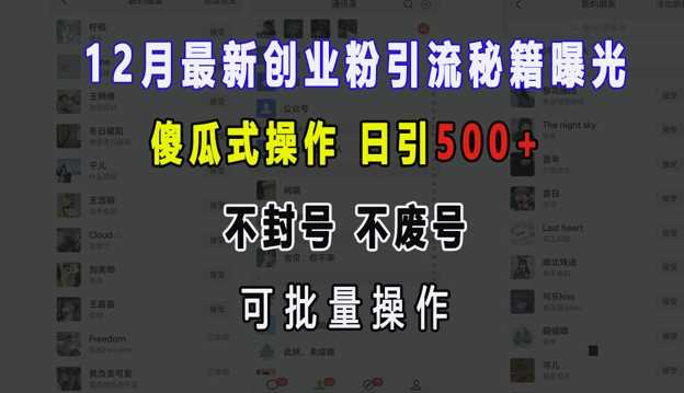12月最新创业粉引流秘籍曝光 傻瓜式操作 日引500+ 不封号 不废号 可批量操作【揭秘】-佳佳云创网