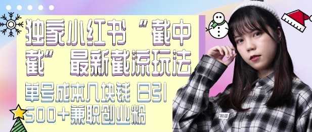 最新小红书截流玩法 独家截中截 单号成本几块钱 日引500+CY粉JZ粉-佳佳云创网