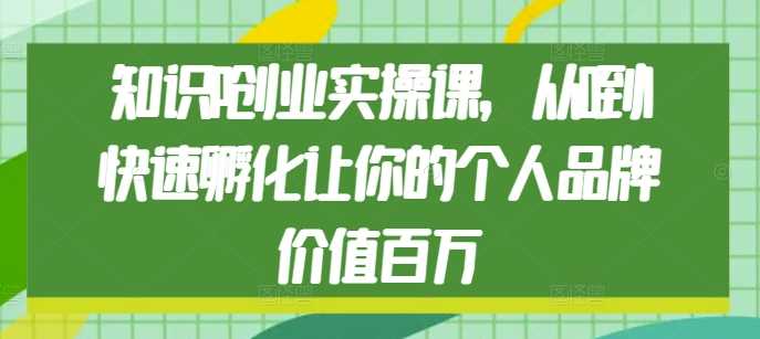知识IP创业实操课，从0到1快速孵化让你的个人品牌价值百万-佳佳云创网