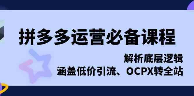 拼多多运营必备课程，解析底层逻辑，涵盖低价引流、OCPX转全站-佳佳云创网