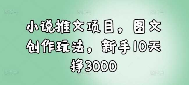 小说推文项目，图文创作玩法，新手10天挣3000-佳佳云创网