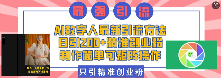 AI数字人最新引流方法，日引200+精准创业粉，制作简单可矩阵操作-佳佳云创网