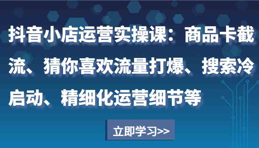 抖音小店运营实操课：商品卡截流、猜你喜欢流量打爆、搜索冷启动、精细化运营细节等-佳佳云创网