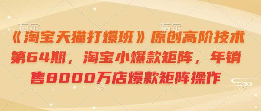 《淘宝天猫打爆班》原创高阶技术第64期，淘宝小爆款矩阵，年销售8000万店爆款矩阵操作-佳佳云创网