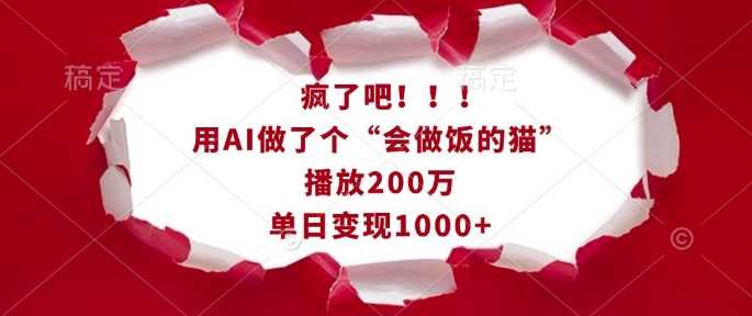 疯了吧！用AI做了个“会做饭的猫”，播放200万，单日变现1k-佳佳云创网
