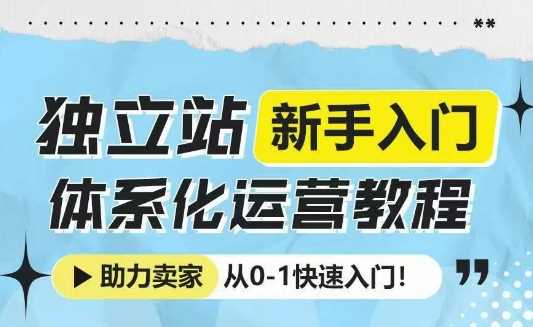 独立站新手入门体系化运营教程，助力独立站卖家从0-1快速入门!-佳佳云创网