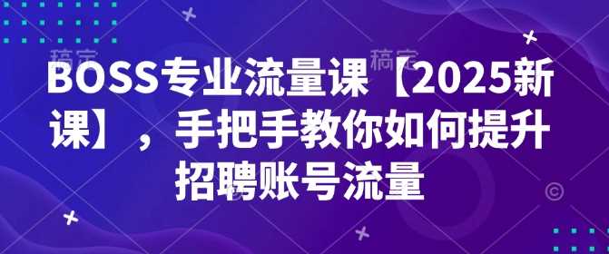 BOSS专业流量课【2025新课】，手把手教你如何提升招聘账号流量-佳佳云创网