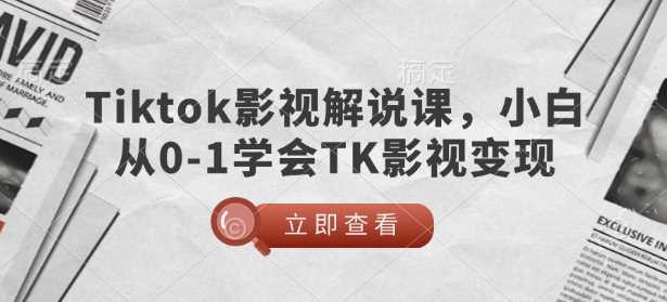 TikTok影视解说课，小白从0-1学会TK影视变现-佳佳云创网