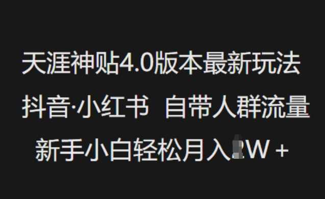 天涯神贴4.0版本最新玩法，抖音·小红书自带人群流量，新手小白轻松月入过W-佳佳云创网