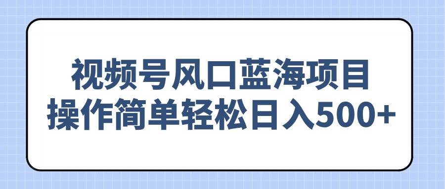 （14276期）视频号风口蓝海项目，操作简单轻松日入500+-佳佳云创网
