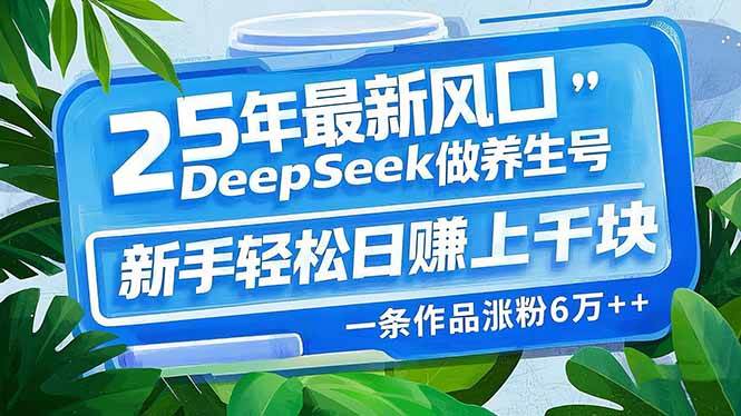 （14341期）25年最新风口，用DeepSeek做养生号，新手轻松日赚上千块，一条作品涨粉…-佳佳云创网