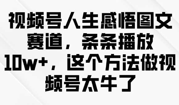 视频号人生感悟图文赛道，条条播放10w+，这个方法做视频号太牛了-佳佳云创网