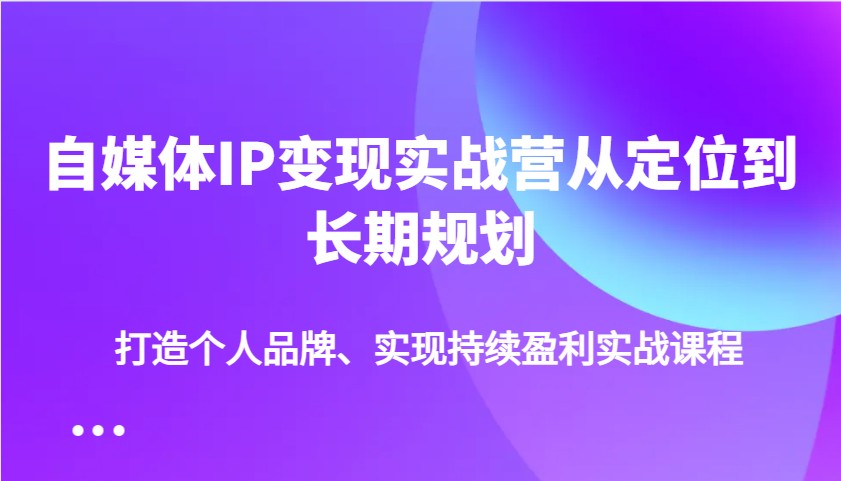 自媒体IP变现实战营从定位到长期规划，打造个人品牌、实现持续盈利实战课程-佳佳云创网