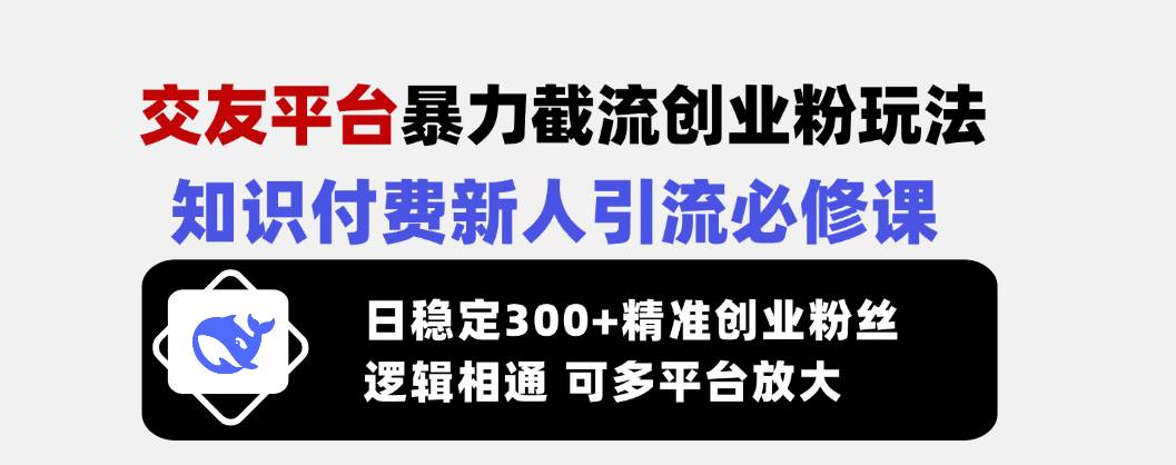 （14432期）交友平台暴力截流创业粉玩法，知识付费新人引流必修课，日稳定300+精准…-佳佳云创网