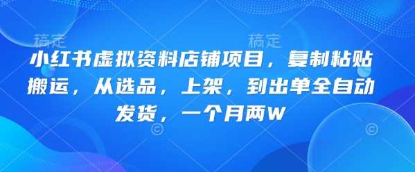 小红书虚拟资料店铺项目，复制粘贴搬运，从选品，上架，到出单全自动发货，一个月两W-佳佳云创网