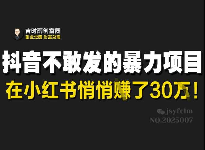 抖音不敢发的暴利项目，在小红书悄悄挣了30W-佳佳云创网