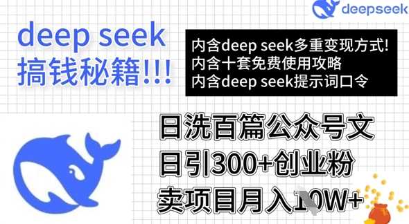 用DeepSeek日洗百篇公众号文章，轻松日引300+创业粉，卖项目月入1w+-佳佳云创网