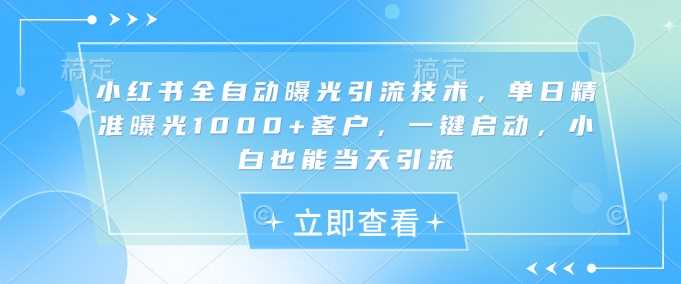 小红书全自动曝光引流技术，单日精准曝光1000+客户，一键启动，小白也能当天引流【揭秘】-佳佳云创网