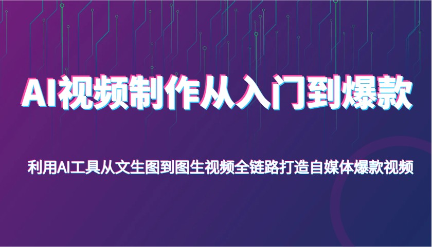 AI视频制作从入门到爆款，利用AI工具从文生图到图生视频，全链路打造自媒体爆款视频-佳佳云创网