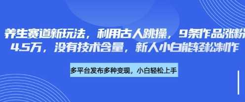 养生赛道新玩法，利用古人跳操，9条作品涨粉4.5W，没有技术含量，新人小白能轻松制作-佳佳云创网