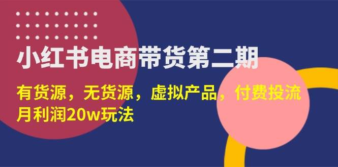 （14186期）小红书电商带货第二期，有货源，无货源，虚拟产品，付费投流，月利润20w-佳佳云创网
