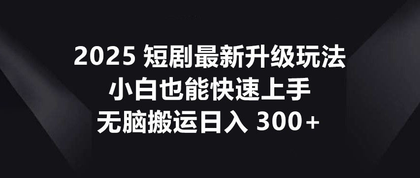 2025短剧最新升级玩法，小白也能快速上手，无脑搬运日入300+-佳佳云创网