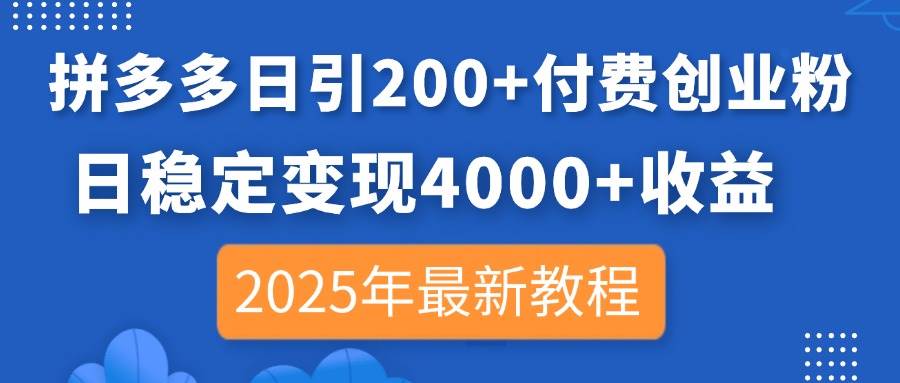 （14217期）拼多多日引200+付费创业粉，日稳定变现4000+收益，2025年最新教程-佳佳云创网