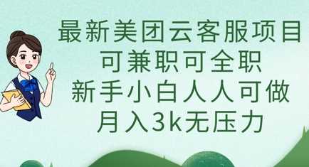 最新美团云客服项目，可兼职可全职，新手小白人人可做，月入3k无压力-佳佳云创网