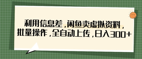 利用信息差，闲鱼卖虚拟资料，批量操作，全自动上传，日入3张-佳佳云创网