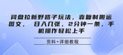 网盘拉新野路子玩法，靠复制搬运图文， 日入几张，2分钟一条，手机操作轻松上手-佳佳云创网