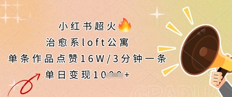 小红书超火的治愈系loft公寓，单条作品点赞16W，3分钟一条，单日变现数张-佳佳云创网