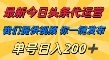 最新今日头条代运营，我们提供视频，你一键发布，单号日入200+【揭秘】-佳佳云创网