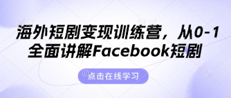 海外短剧变现训练营，从0-1全面讲解Facebook短剧-佳佳云创网