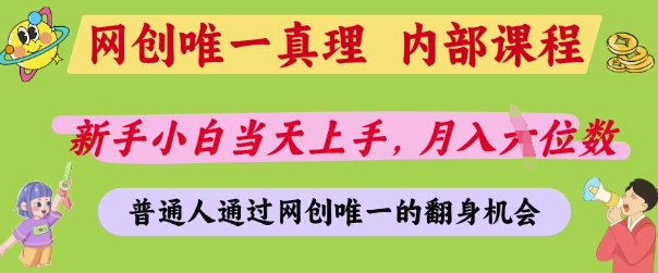 网创唯一真理，内部课程，新手小白当天上手，月入5位数，普通人通过网创唯一的机会【揭秘】-佳佳云创网