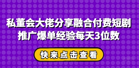 私董会大佬分享融合付费短剧推广爆单经验每天3位数-佳佳云创网