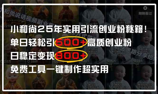 （14436期）小和尚2025年实用引流秘籍！单日轻松引500+高质量创业粉，日变现800+，…-佳佳云创网