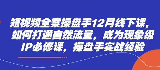 短视频全案操盘手12月线下课，如何打通自然流量，成为现象级IP必修课，操盘手实战经验-佳佳云创网