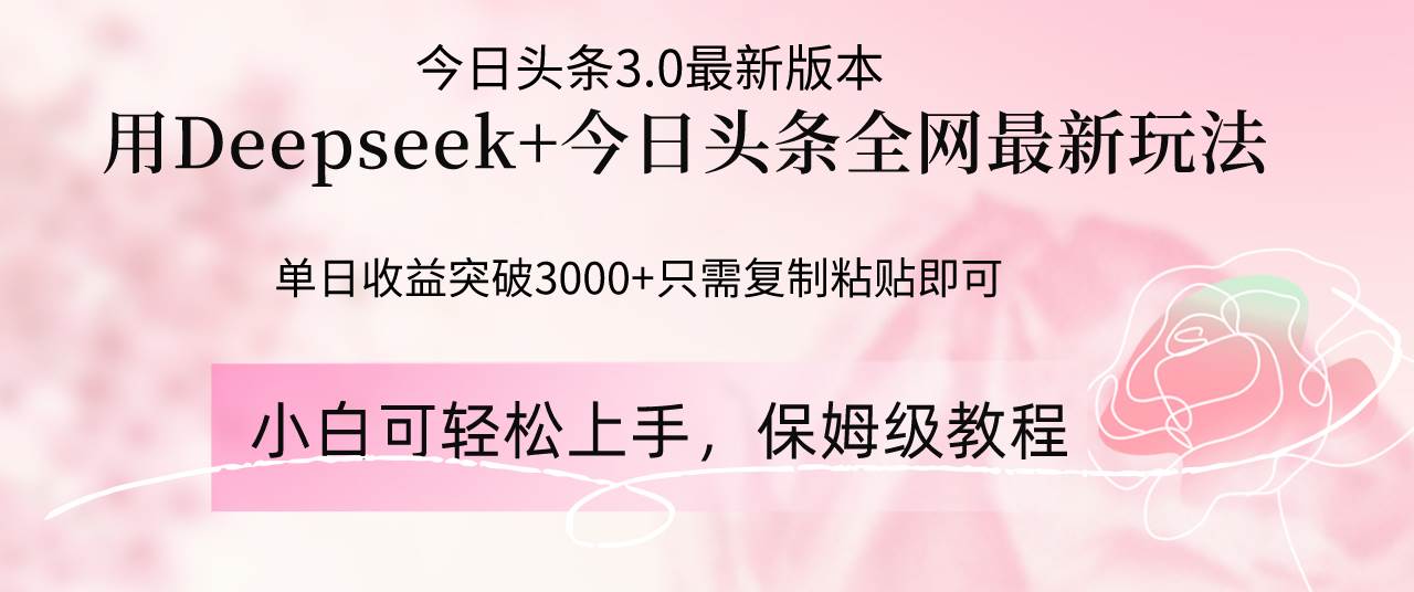 （14452期）Deepseek结合今日头条全网最新玩法，单日收益突破3000+，只需要简单的…-佳佳云创网
