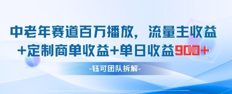 中老年赛道百万播放+流量主收益+定制收益，单日收益9张-佳佳云创网