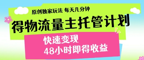 得物流量主托管计划，原创独家玩法，每天几分钟，快速变现，48小时即得收益【揭秘】-佳佳云创网