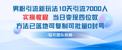男粉引流新玩法10天引流7000人当日变现四位数可复制可批量0封号-佳佳云创网