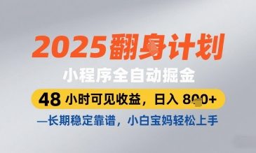 2025小程序全自动掘金，48 小时可见收益，日入8张，长期稳定靠谱，小白宝妈轻松上手【揭秘】-佳佳云创网