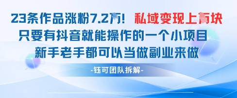 抖音私域项目23条作品涨粉7.2W，私域变现1W-佳佳云创网