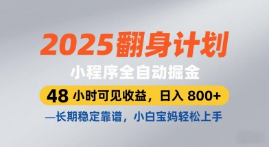 2025翻身计划，小程序全自动掘金，48小时可见收益，日入8张+，长期稳定靠谱，小白宝妈轻松上手【揭秘】-佳佳云创网