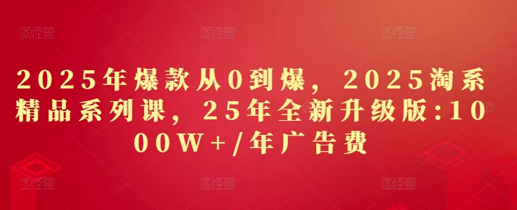 2025年爆款从0到爆，2025淘系精品系列课，25年全新升级版：1000W+1年广告费-佳佳云创网