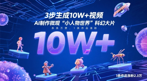 3步生成10W+视频，AI制作微观“小人物世界”科幻大片，条条万赞，1条作品涨粉2.3W-佳佳云创网