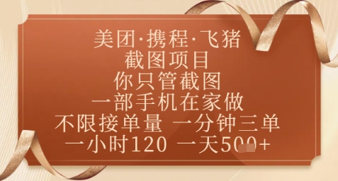 飞猪美团截图项目，你只管截图，一部手机在家做，正规平台无套路，一天5张+【揭秘】-佳佳云创网