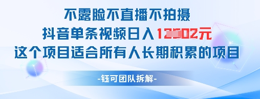 不露脸不直播不拍摄抖音单条视频日入1k+这个项目适合所有人长期积累的项目-佳佳云创网